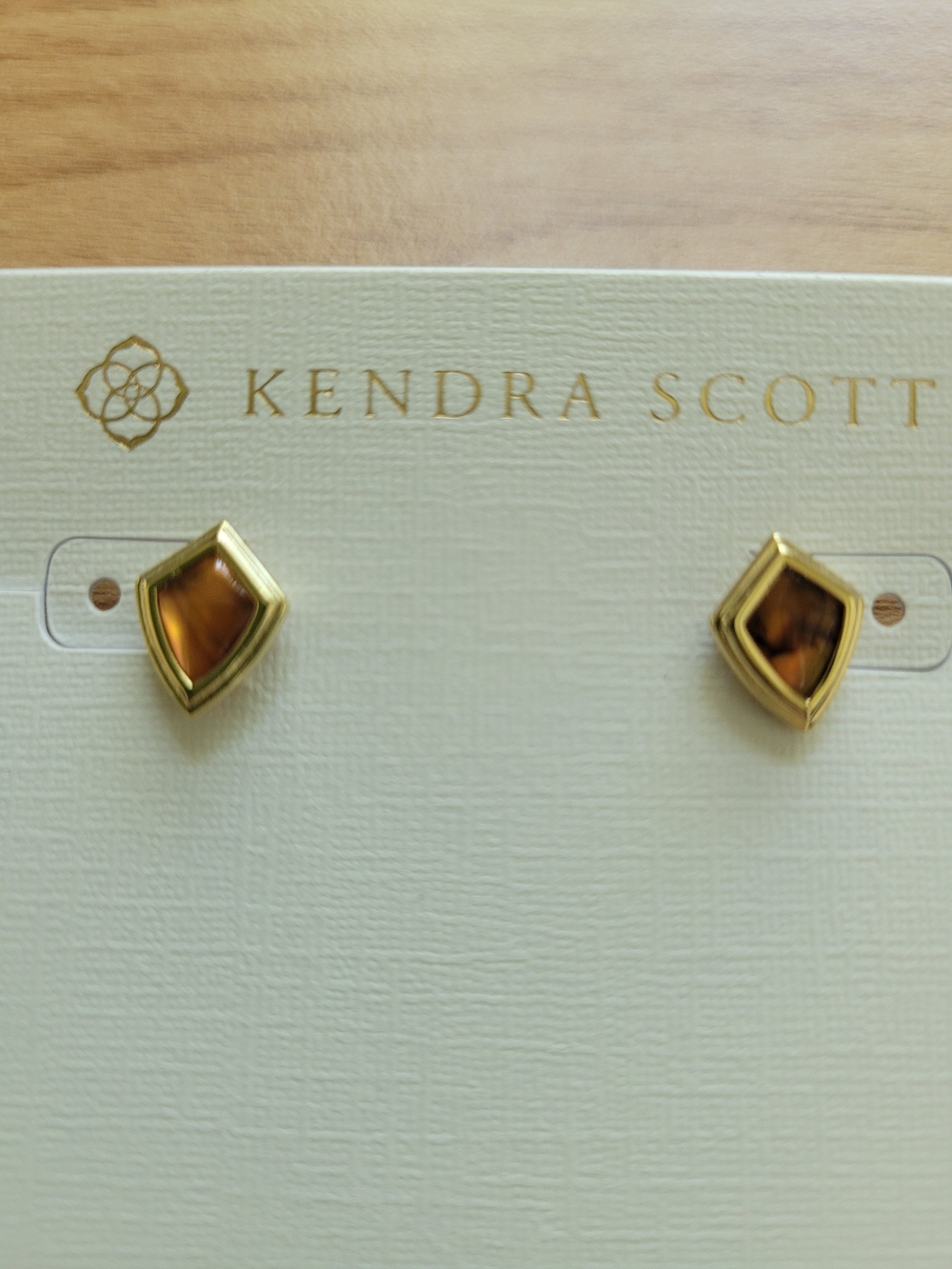 Kendra Scott Gold-Tone Amber Brown Kite Stud Earrings